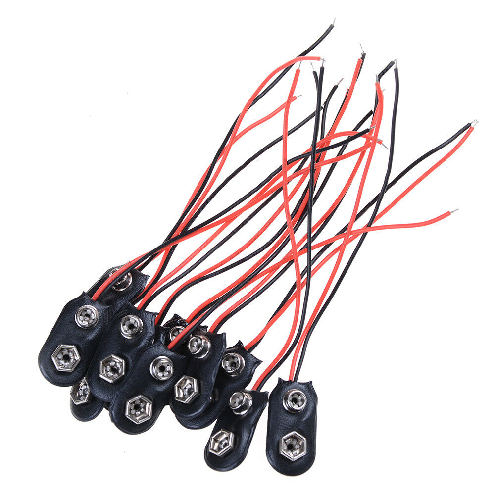 10Pcs 9V Battery Snap Holder Clip Connector Hard Shell 10CM Cable Lead  TH