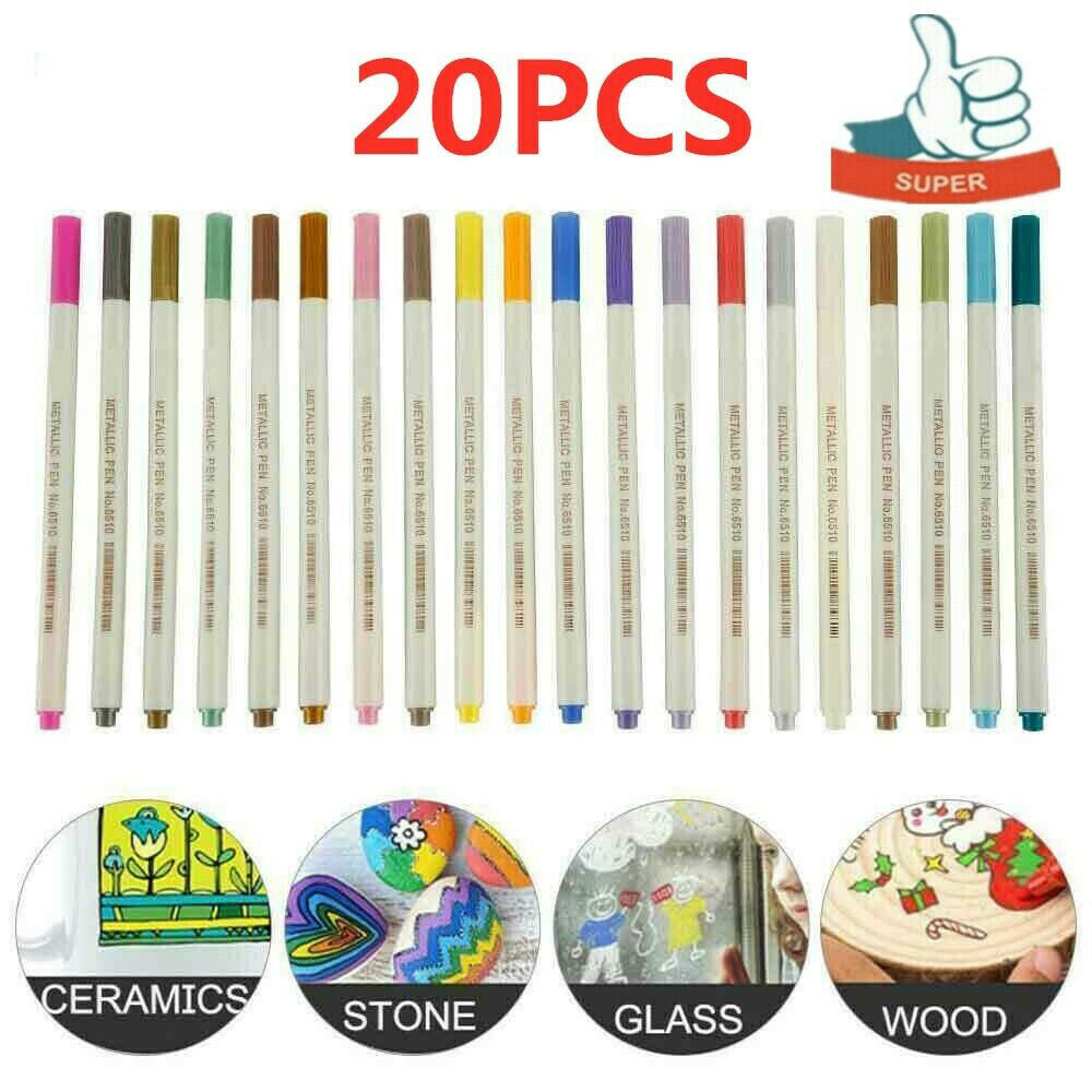 20pcs 20 Colors Acrylic Paint Marker Pens Set Permanent Ceramics Stone Metal