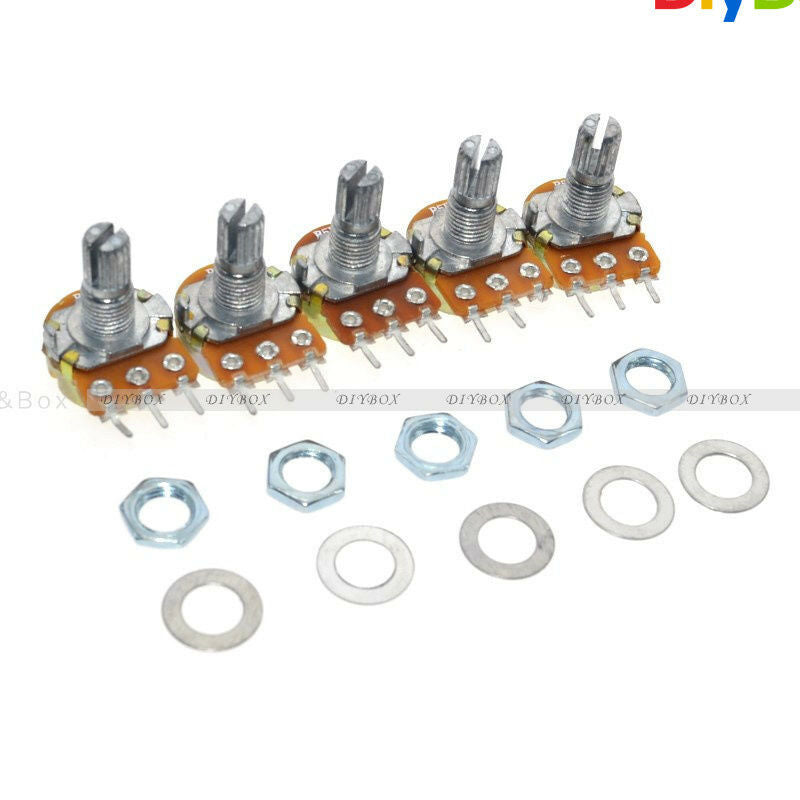 5PCS B20K OHM Linear Taper Rotary Potentiometer 15MM Shaft 3 Pin with Nuts