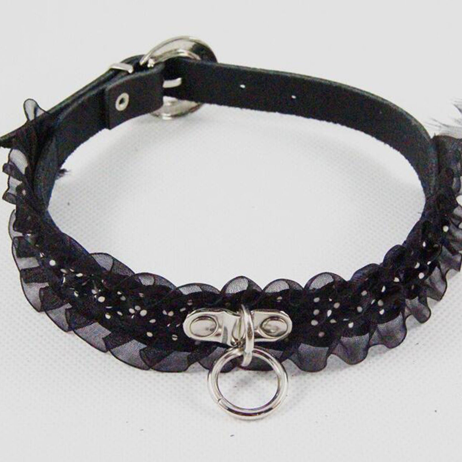 Women's Gothic Retro Lace Dots Choker Leather O Ring Collar Necklace Adjustable