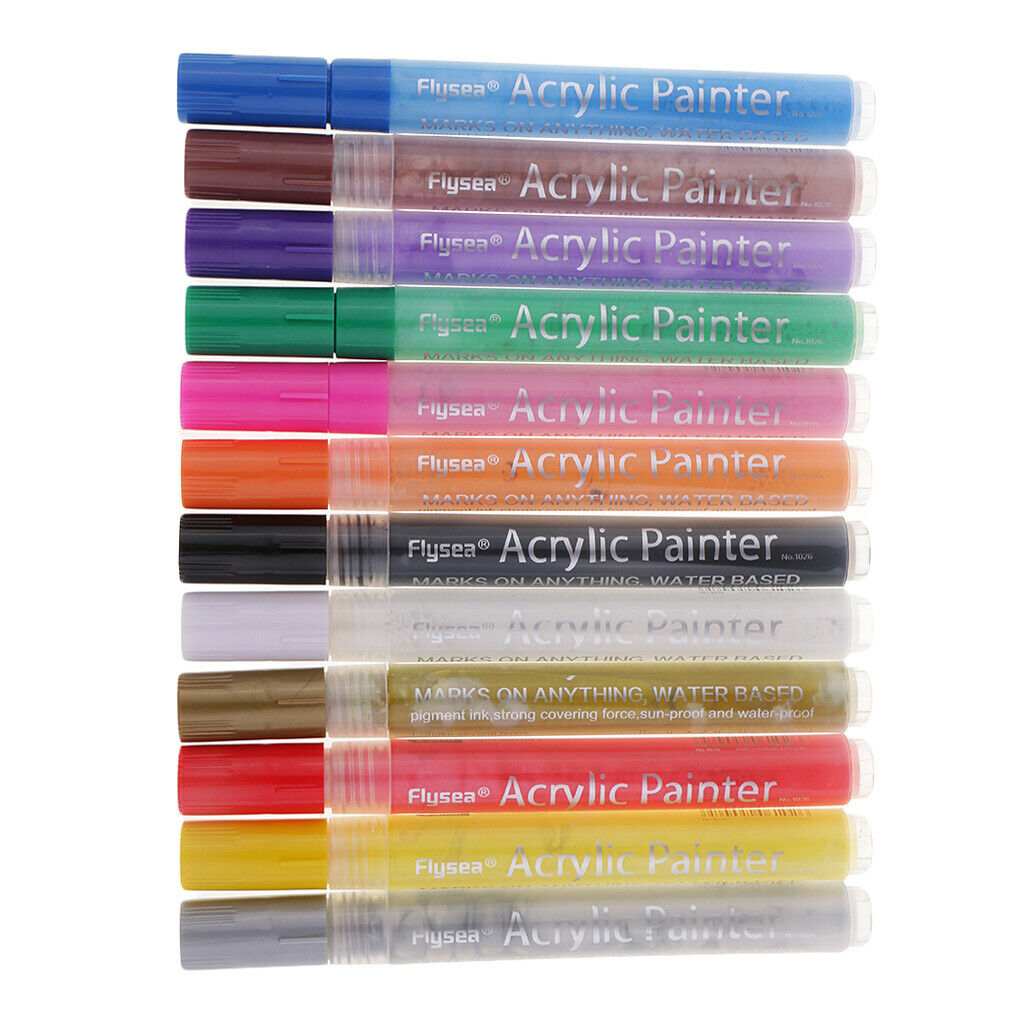 12x Acrylic Paint Marker Pens For Glass Ceramic Porcelain Rock Canvas Fabric