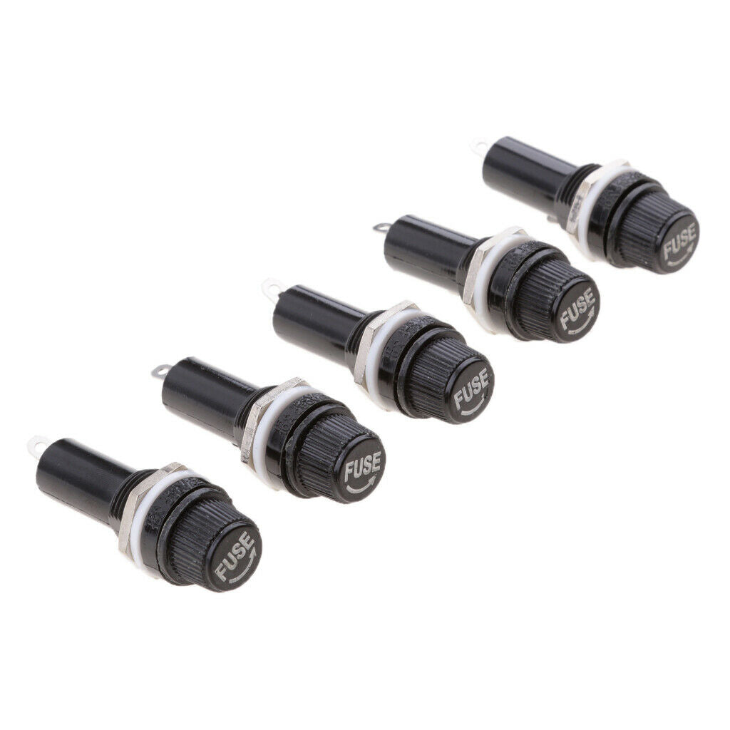 5pcs Panel Mounted Screw Glass 6x30mm Fuse Holder Black Car/Truck/Boat