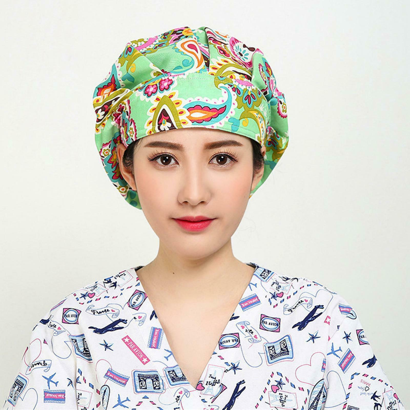 Doctor Nurse   Floral Scrub   Surgical Surgery Kitchen Hat Adjust Green