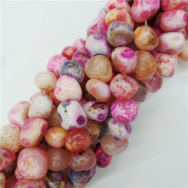 1 Strand 11x9mm Rose&Brown Fire Agate Freeform Spacer Loose Beads 15.5" HH9104