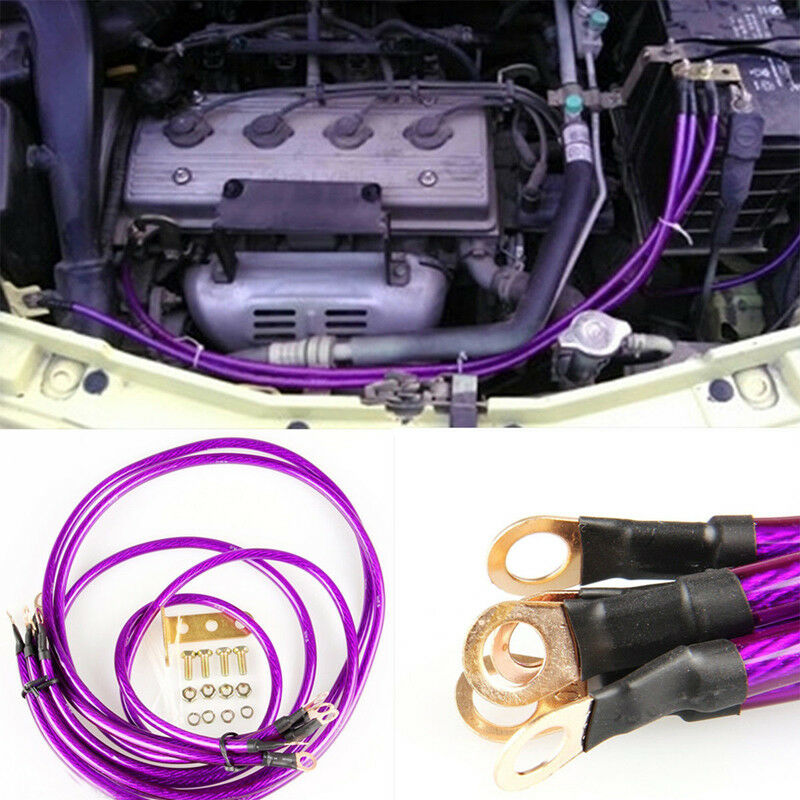 8mm/ 0.31" Purple 5-Point Car High Performance Grounding Earth Cable Wire Kits