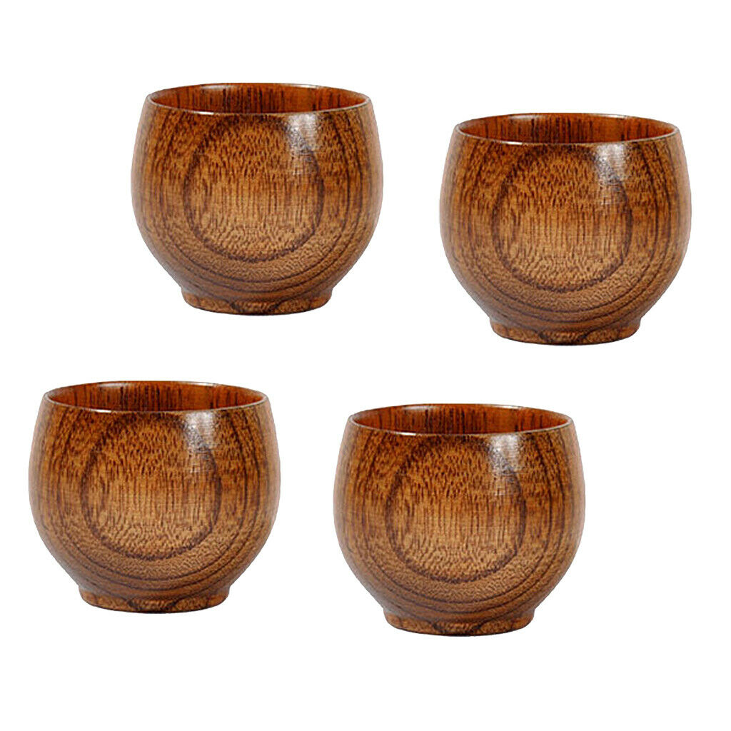 4x Mini Wooden Cup Handmade Natural Wood Coffee Tea Beer Juice Milk Mug 50ml