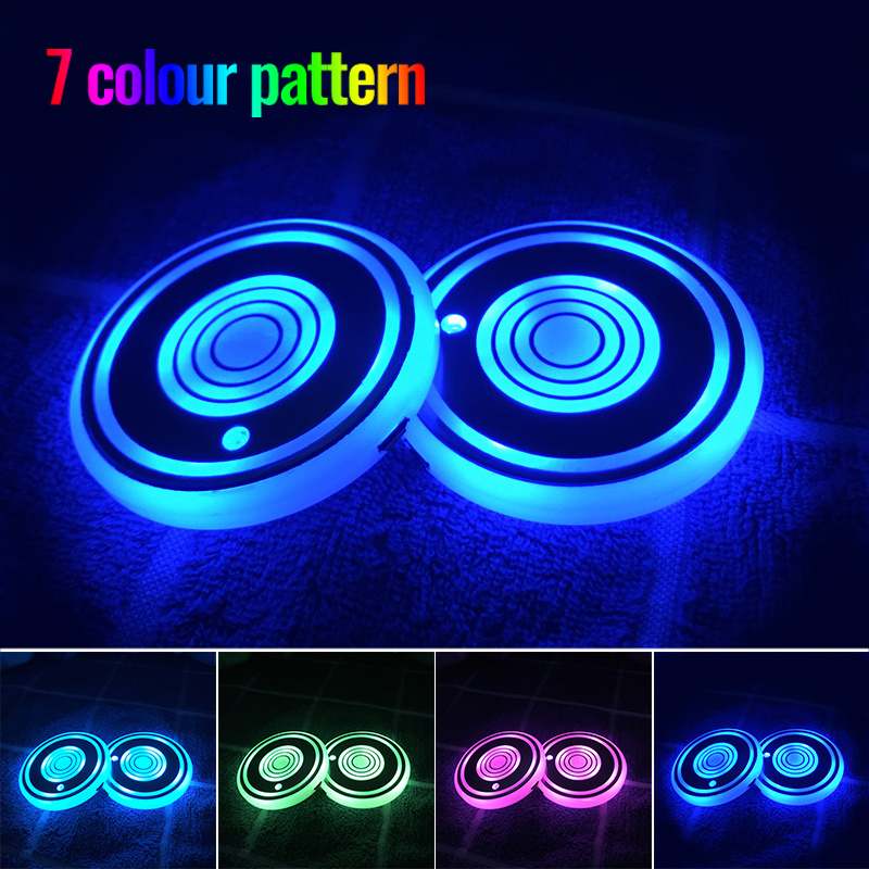 2x 7Color USB Cup Pad Car Accessories LED Light Cover Interior Decoration Lights