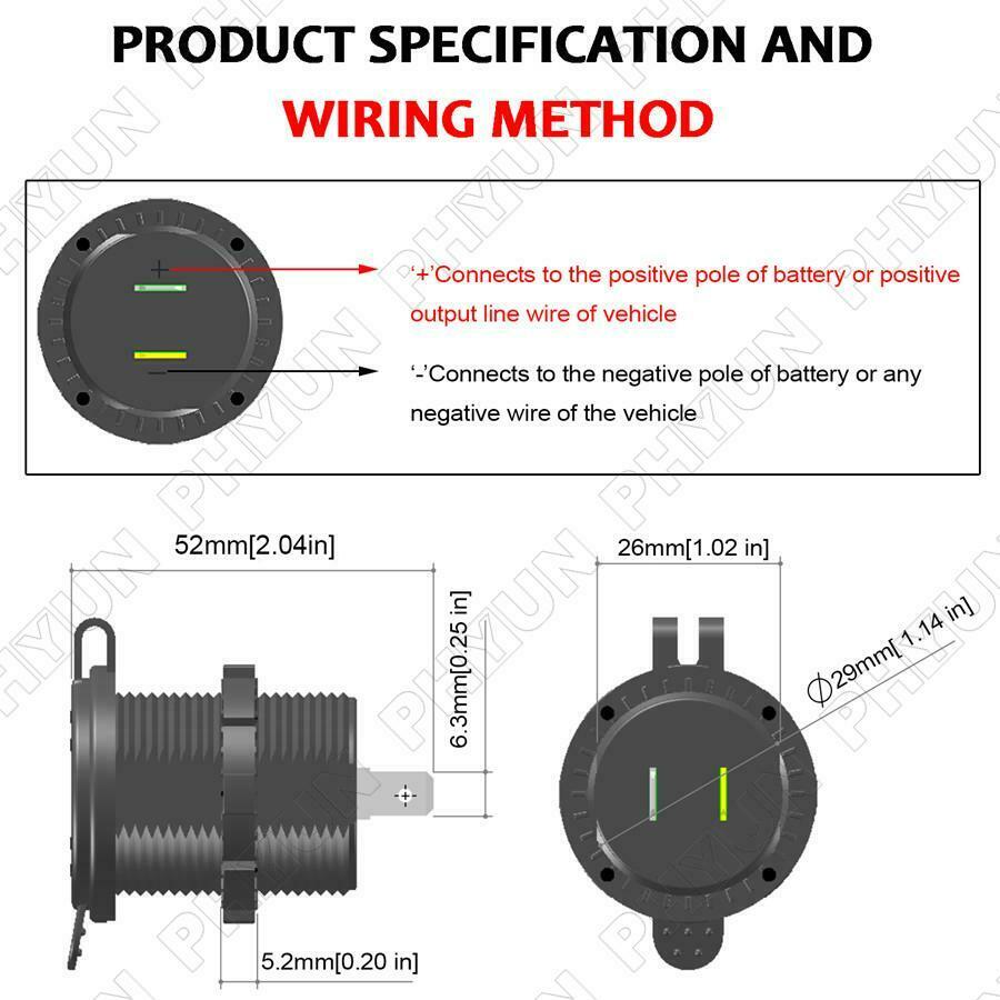 4.2A Car Motorcycle Dual USB Fast Charger w/ Wire & Terminal Touch Switch 12-24V
