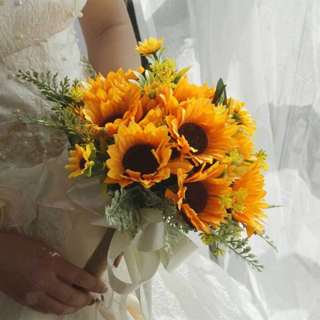 Artificial Sunflower Bouquet Wedding Bridal Holding Flowers Party Office