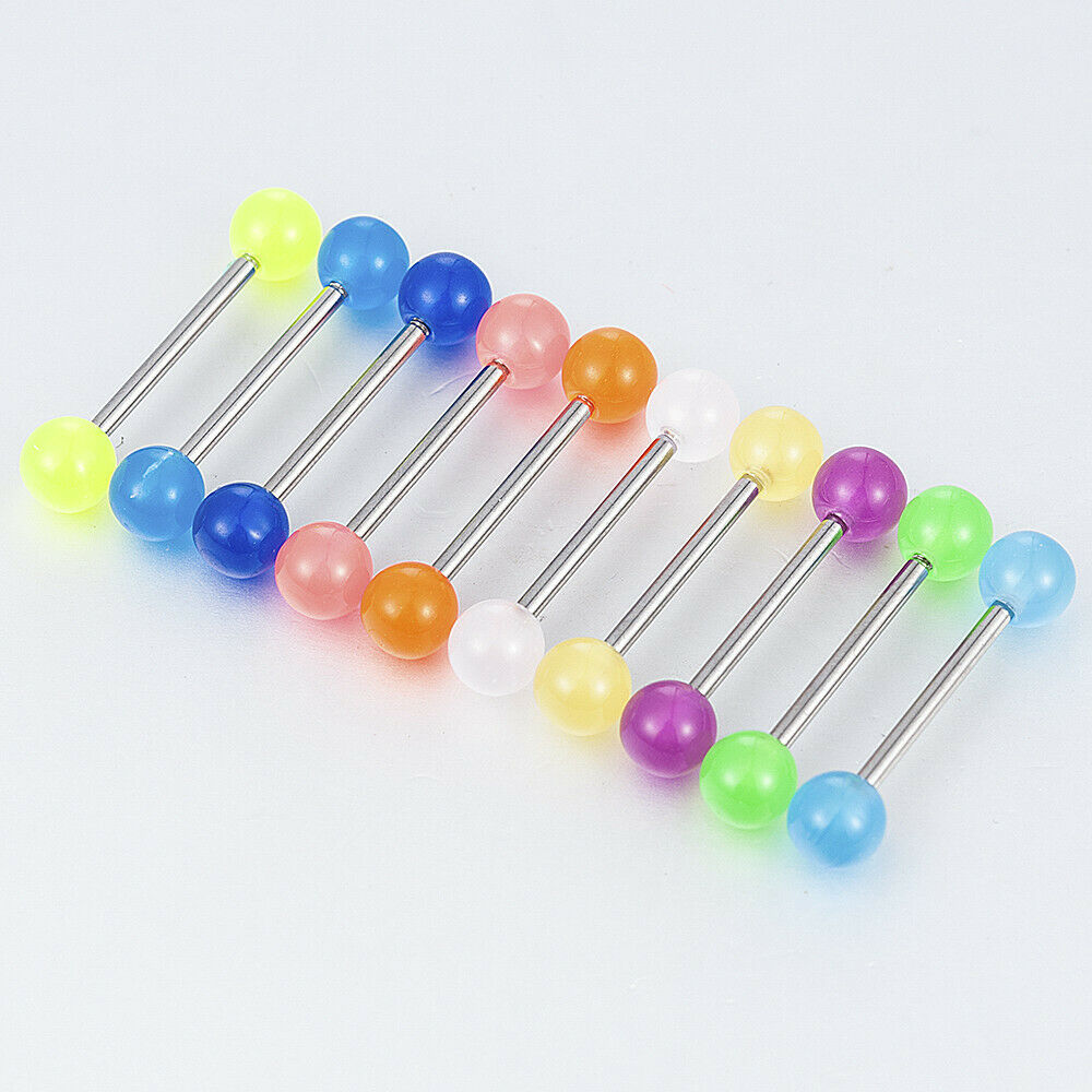10X Glow In The Dark Luminous Barbell Lip Tongue Rings Body Piercing Jewelry Lot