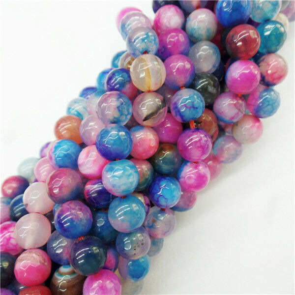 1 Strand 8mm Blue&Rose Dragon Veins Agate Round Ball Loose Beads 15.5inch HH9032