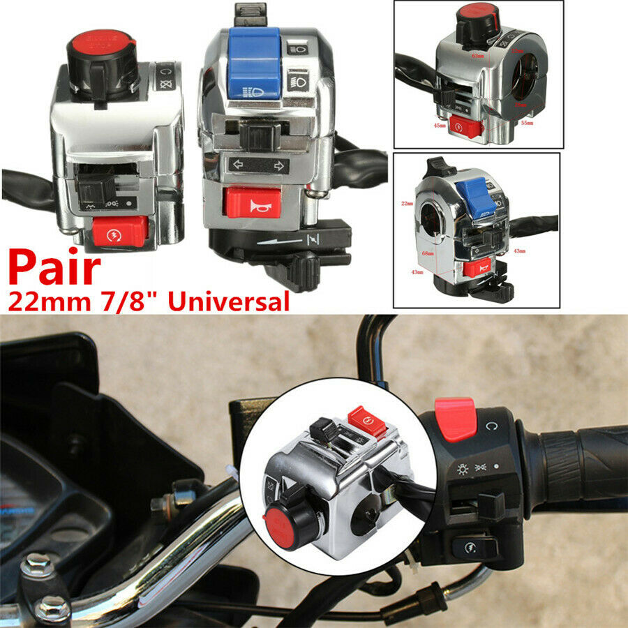 Motorcycle 7/8" Handlebar Control Switch Chrome Casing Turn Signal Start Switch