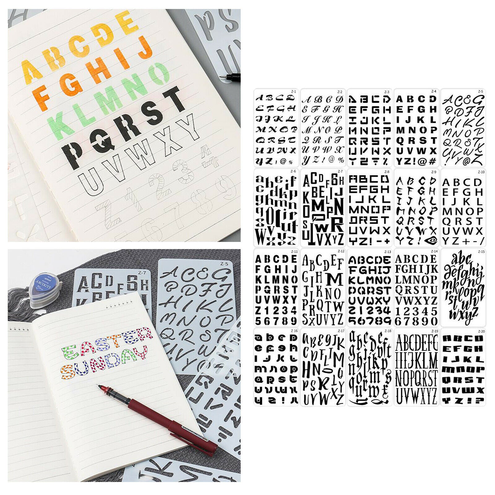 20Pcs Alphabet Letter Number Stencils for Journal Stencil Planner Scrapbooking