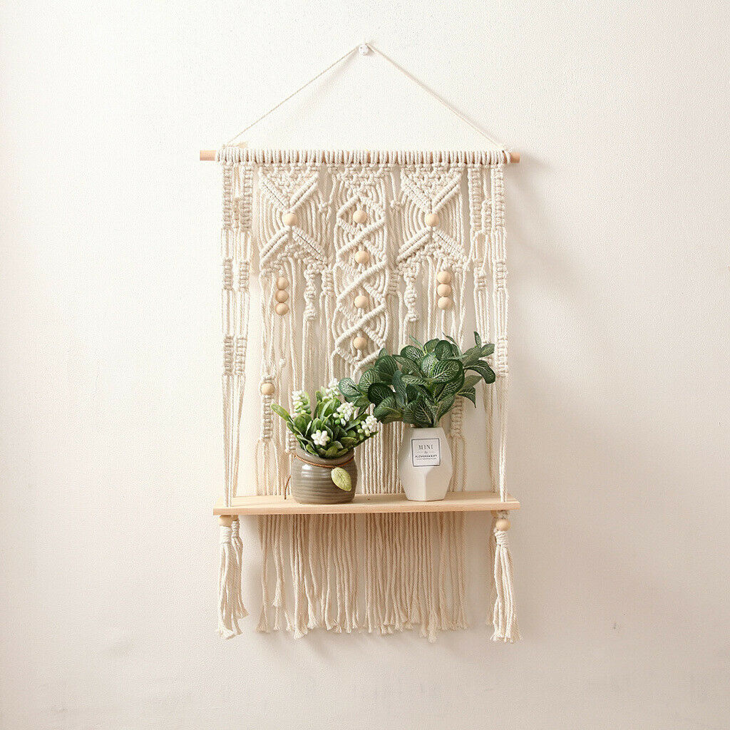 Bohemian Tapestry Wall Shelf Magazines Flower Plant Rack Office Ornament
