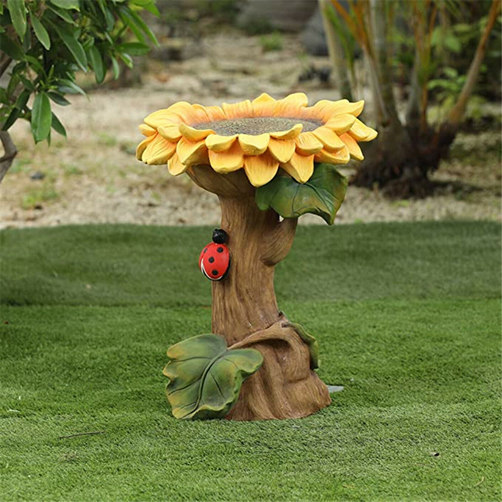 Tiny Sunflower Bird Bath Garden Flower Statue Wild Bird Feeding Station Decor