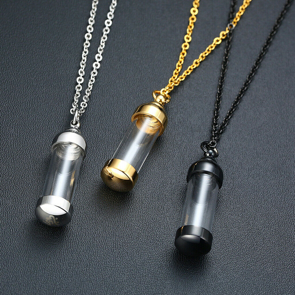 2pcs Steel Glass Bottle Urn Pendant Necklace for Ashes Hair Jewelry DIY