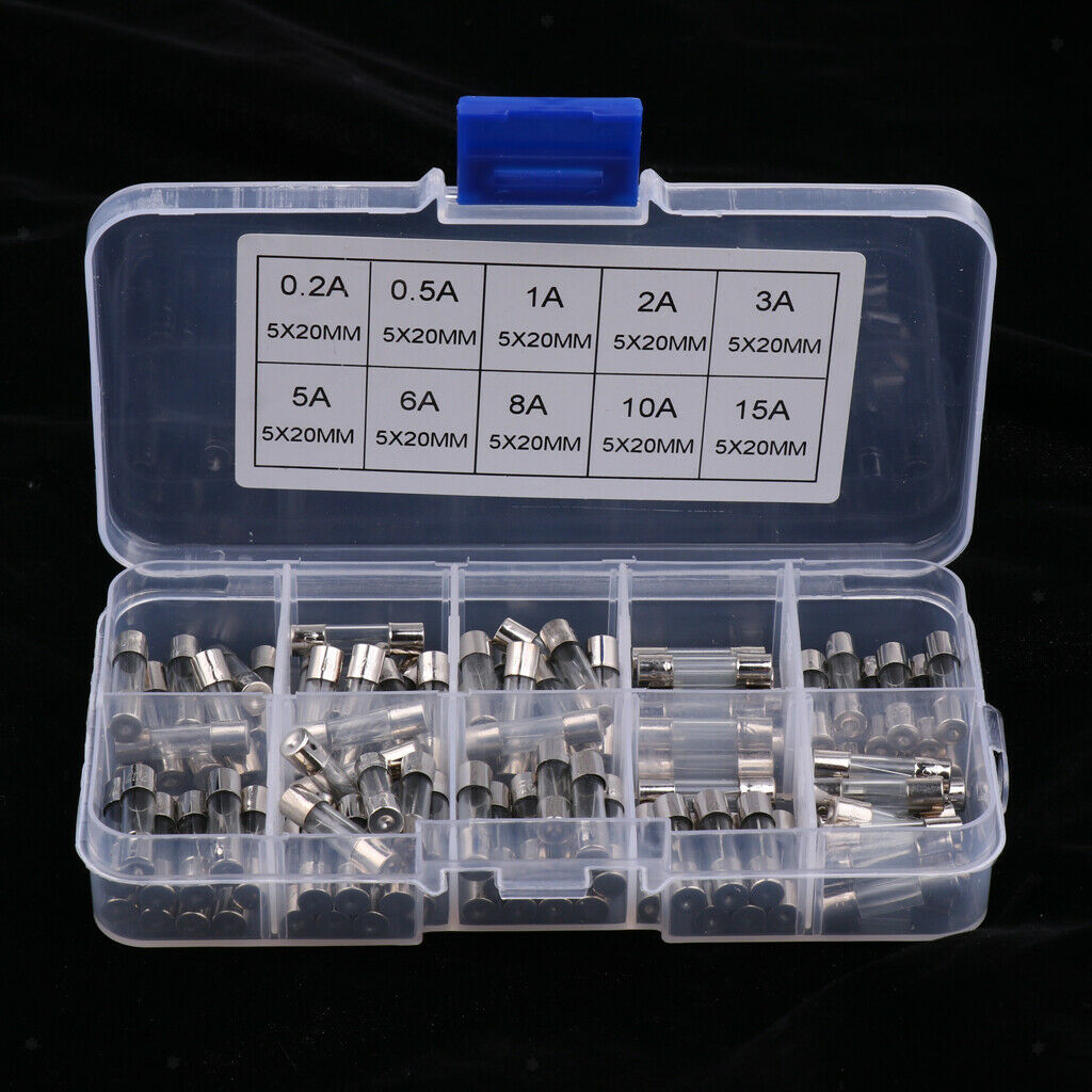 10 Practical AGC Fuse Holder Case In-Line Screw 100Pcs Glass Tube Fuses Kit