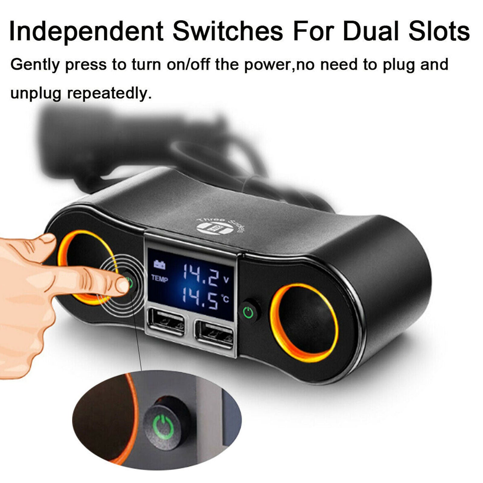 Dual Socket 2 USB Port LCD Lighter Splitter DC 12V Car Charger Adapter