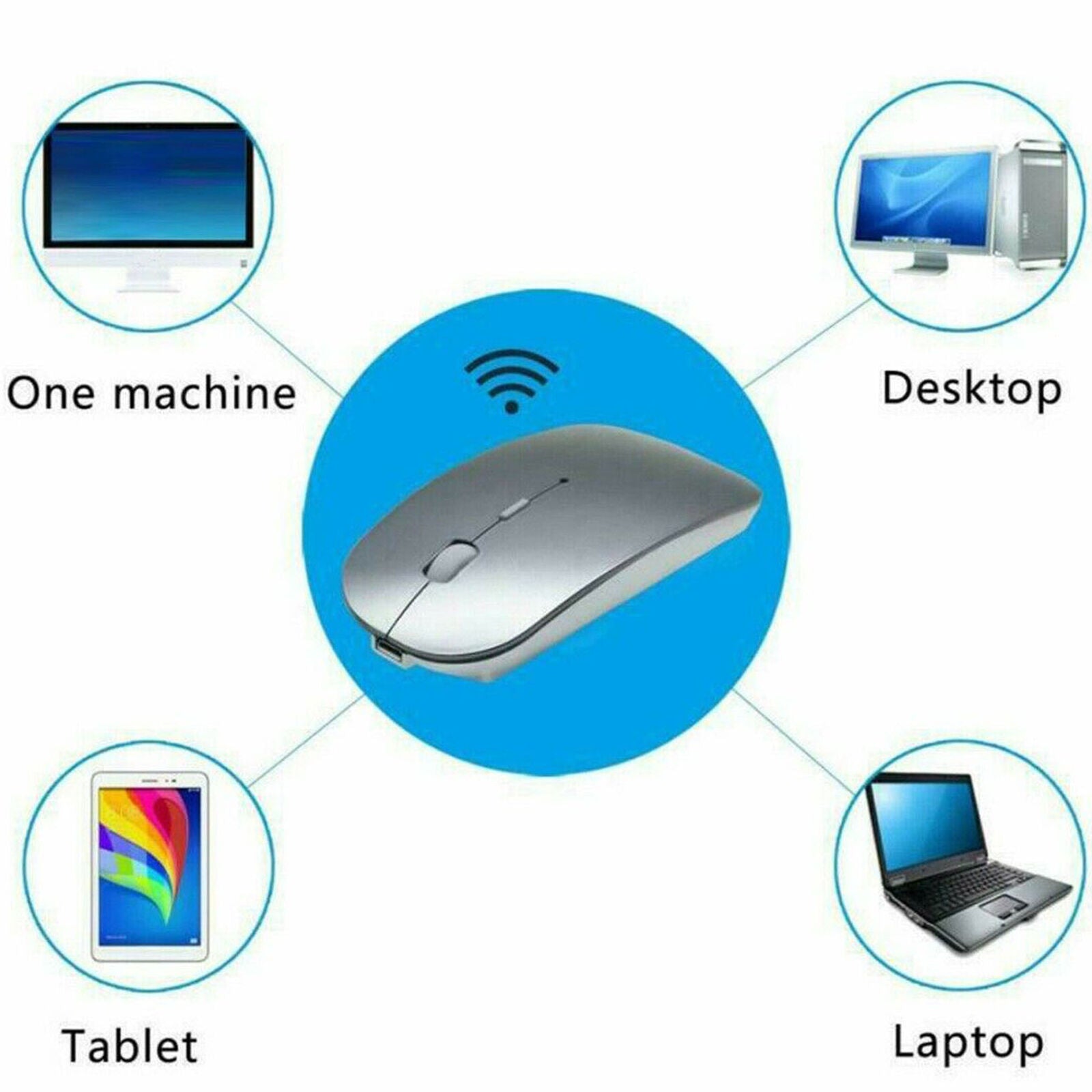 Wireless USB Rechargeable Mouse Ultra Thin Sliver For Laptop PC Tablet
