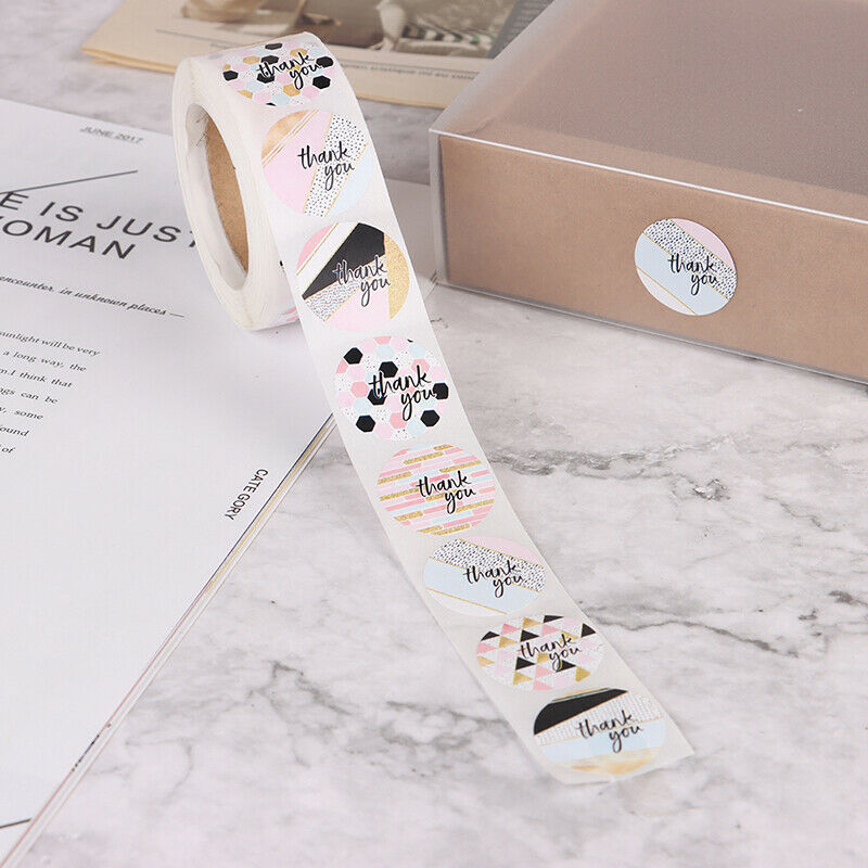 500pcs Round Pink Geometric Pattern Thank You Stickers Seal Labels Sticke.l8