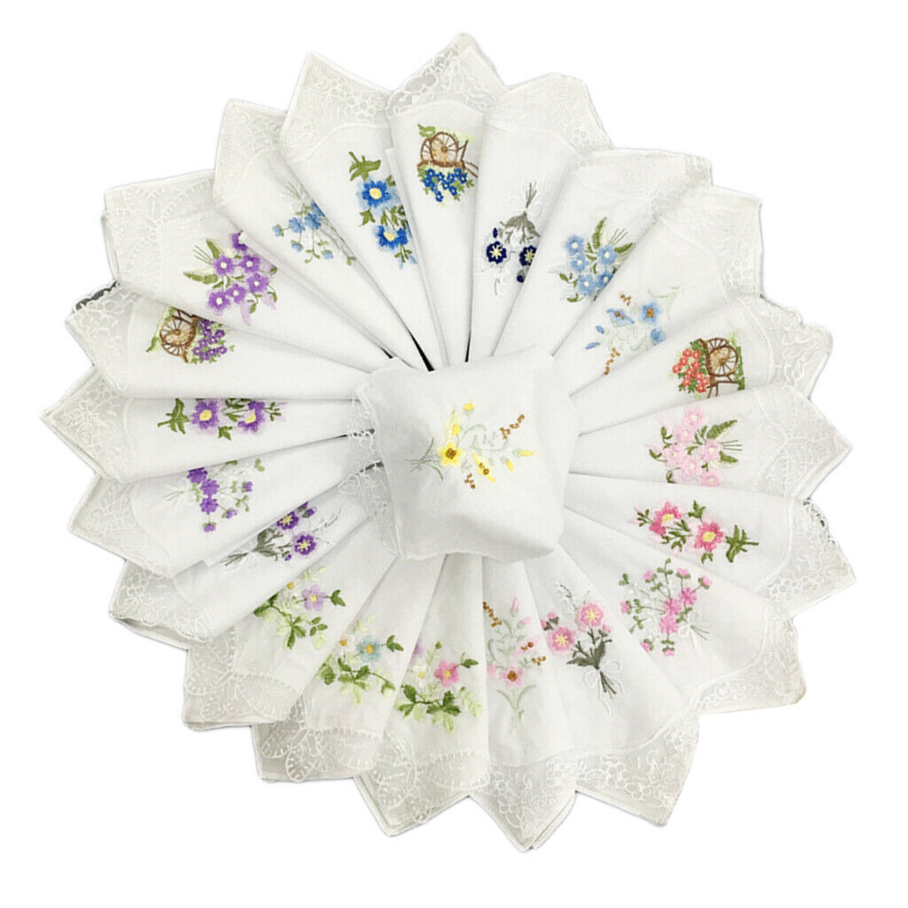 12pack Cotton Beautiful Handkerchiefs Washable Square DIY Hankie 11x11''