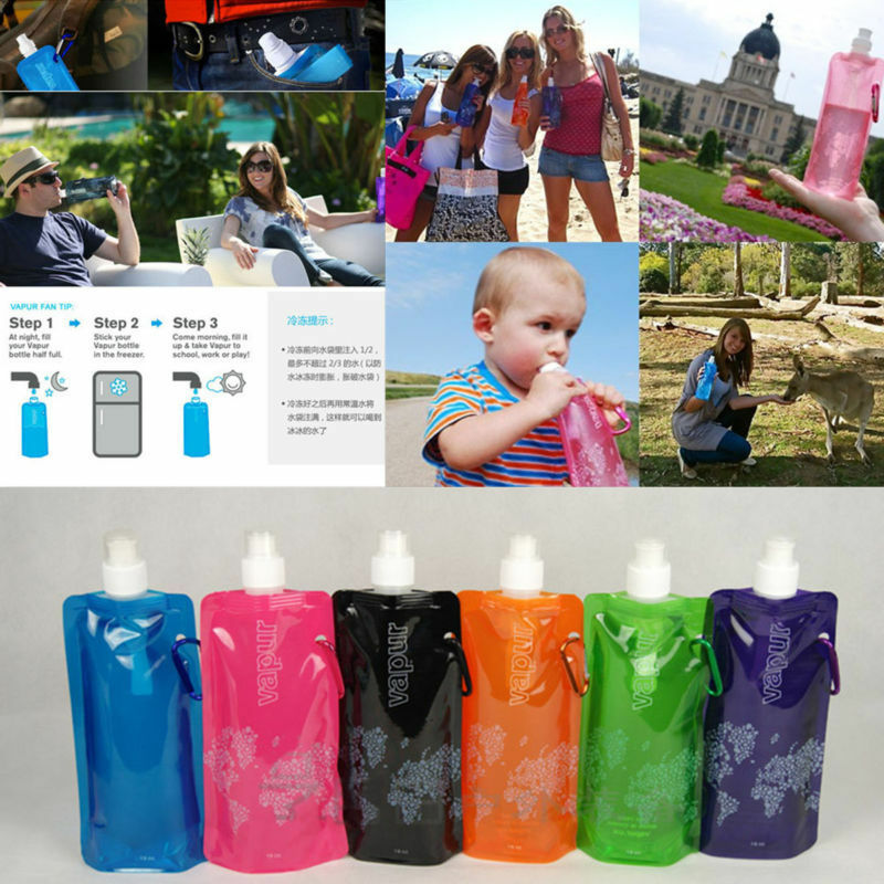 1pc Outdoor Sports Reusable Water Bottles Collapsible Flexible Foldable Ice Bag