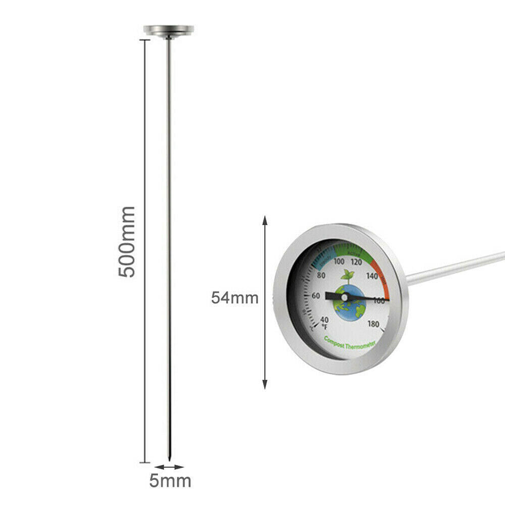 50cm Stainless Steel Compost Soil Thermometer Celsius Measuring Garden 40-180℉
