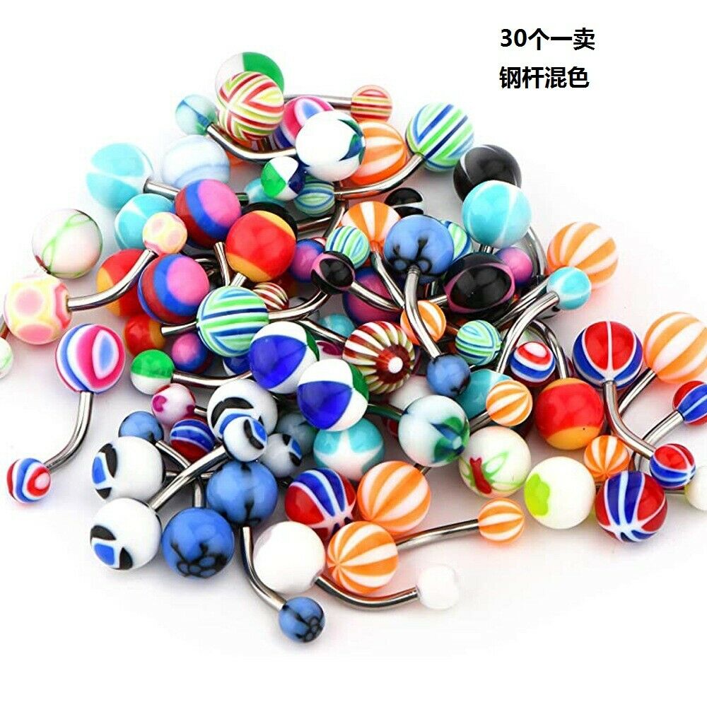 30x Fashion Mixed Style Belly Bars / Navel Rings Piercings Jewelery Gifts Set US