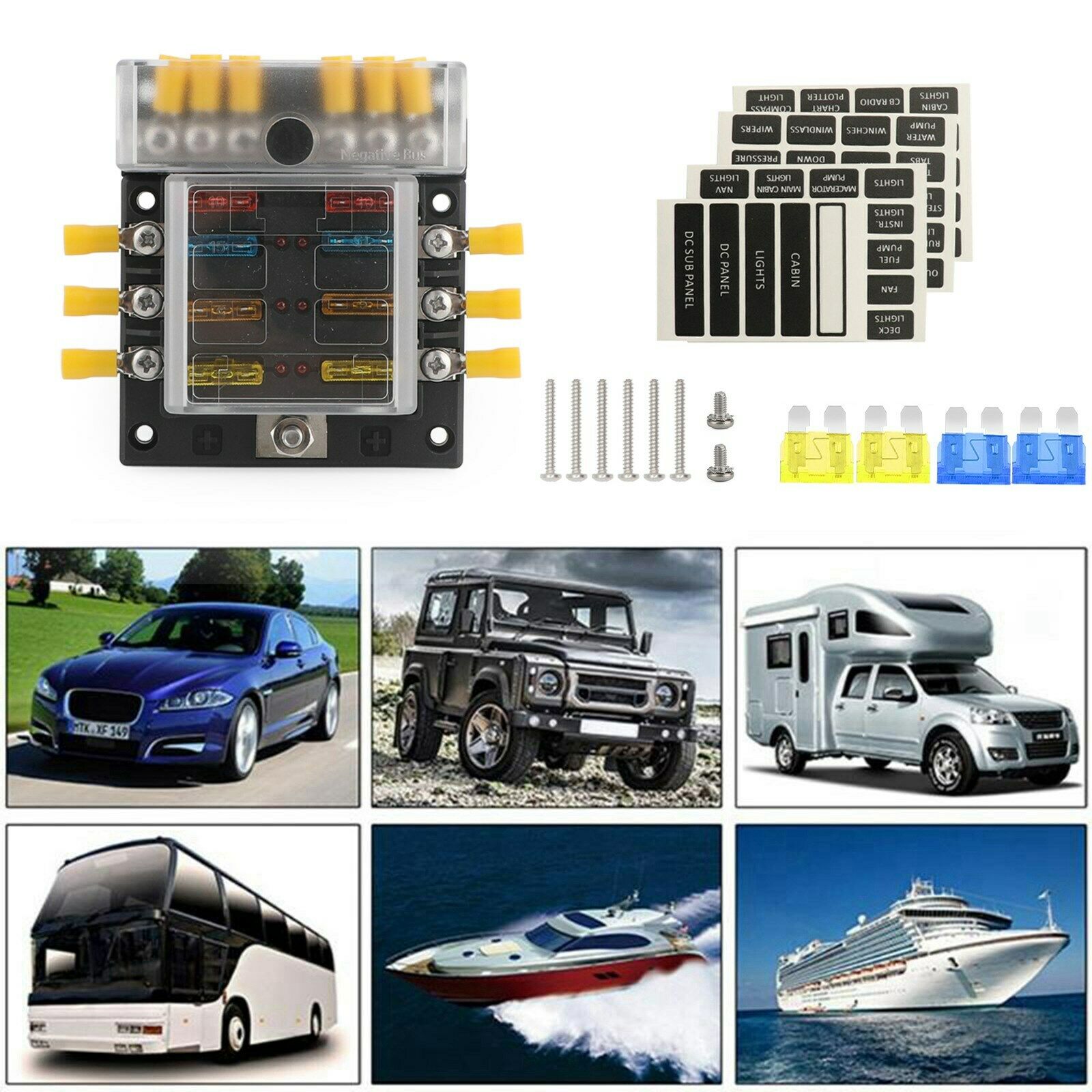 6 Way Fuse Block Detachable Removable Negative Electrode Holder Waterproof CN