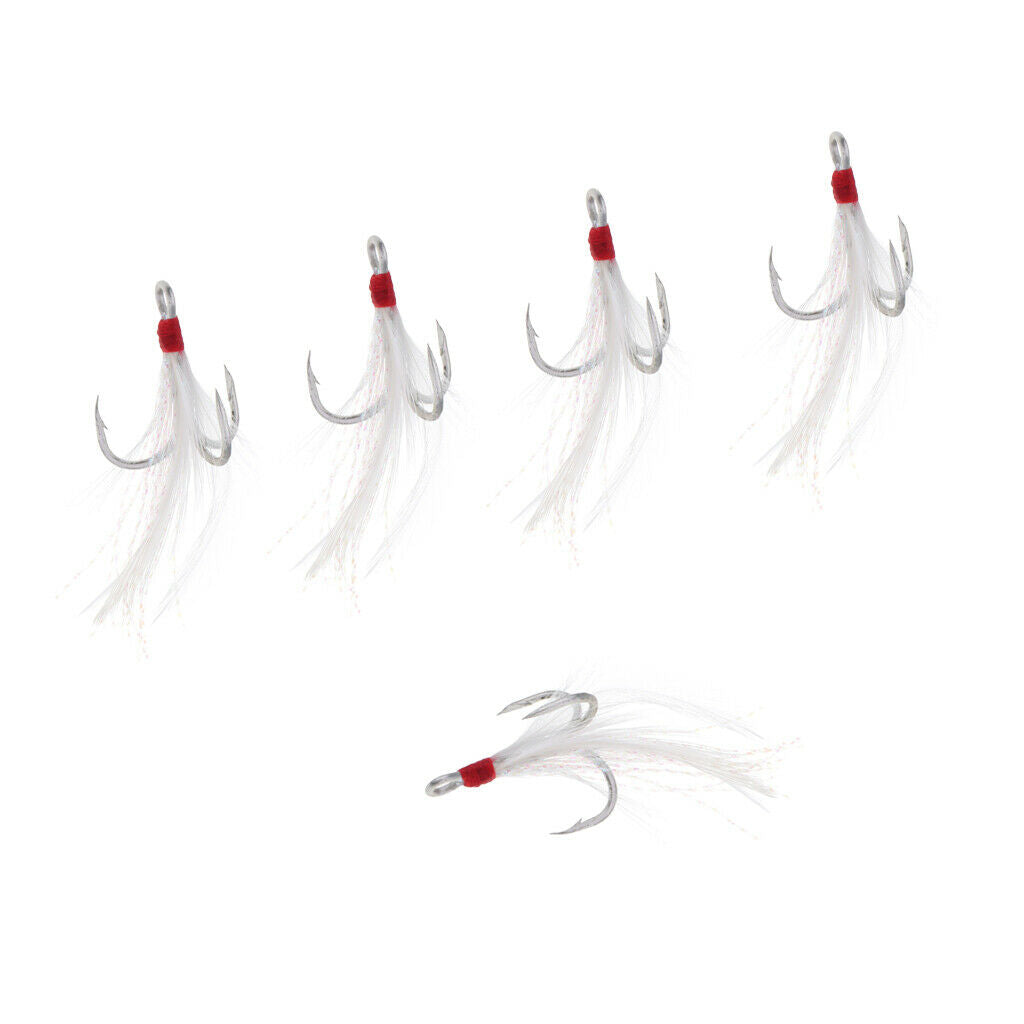 4X Treble With Feather Hook Sharp Fishing Bait White Carbon Steel Fishhook 2#