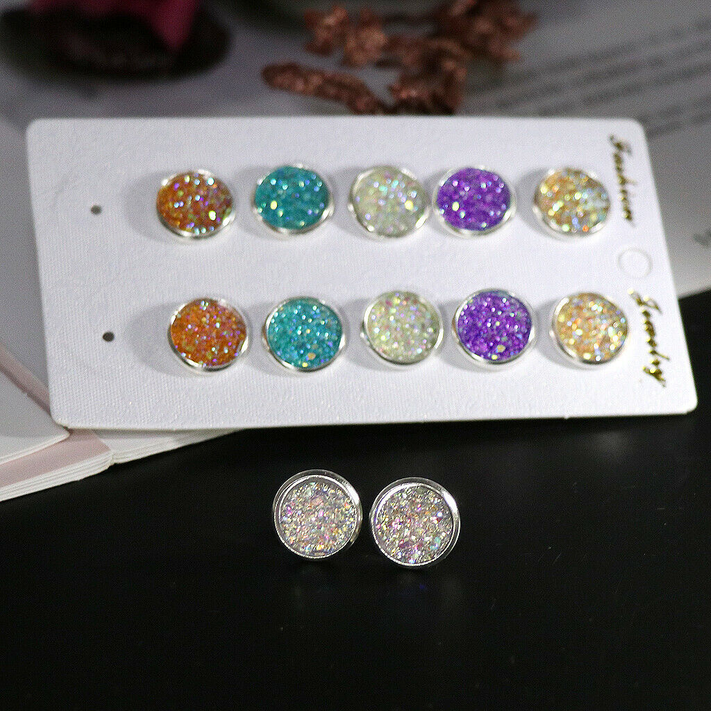 6 Pairs  Stainless Steel Shiny Crystal Austrian Round Stud Earrings Set Jewelry