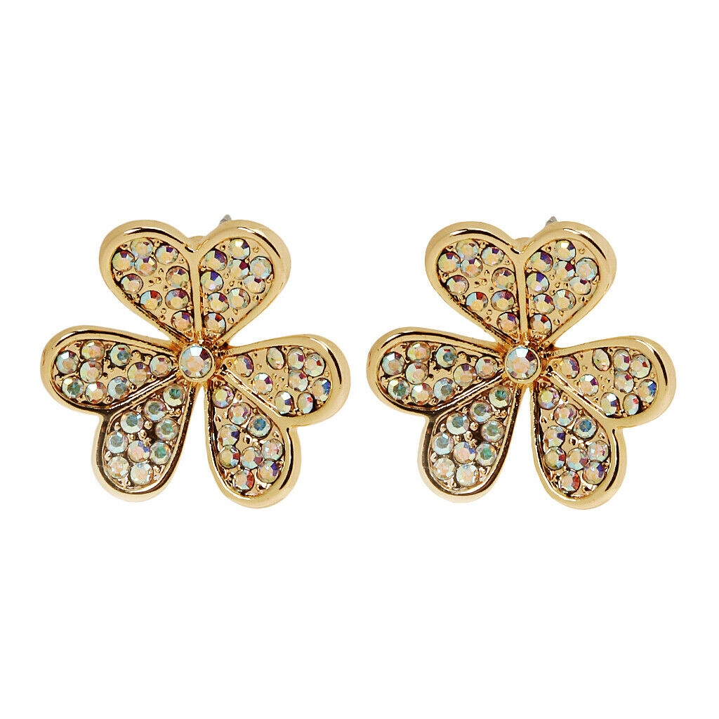 Fashion Women Stunning Crystal Three-leaf Clover Stud Earrings Gloss White