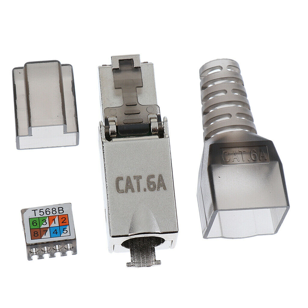 10 Packs Shielded Cat6A RJ45 Modular Plug LAN Ethernet Metal Connector End