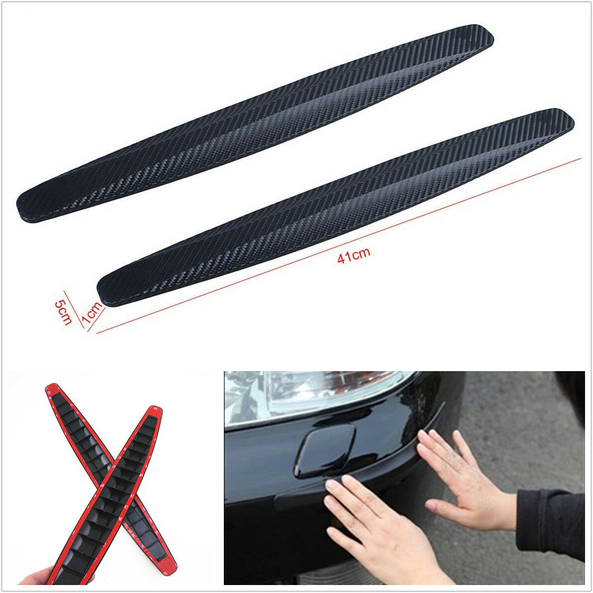 2x Black Carbon Fiber Texture Anti-rub Protector Car SUV Bumper Edge Guard Strip