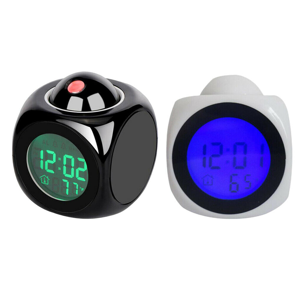 Colorful Backlight Alarm Digital Projector Projection Clock Black