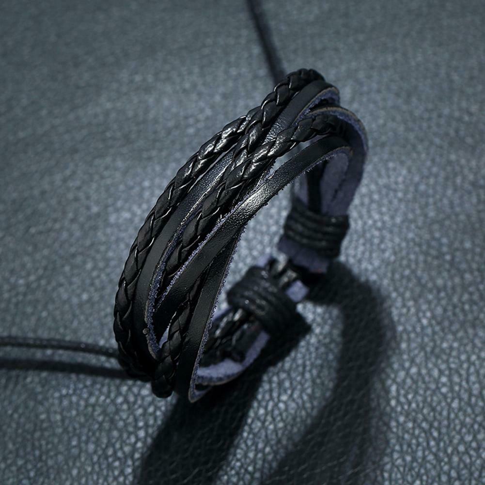 Retro Weave Cowhide Leather Rope Bracelet Ethnic Charm Bangle Men Jewelry @