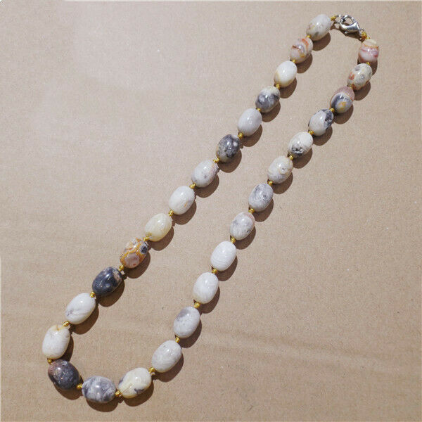 1 Strand 14x10mm Gray Crazy Lace Agate Barrel Beads Handmade Necklace HH9216