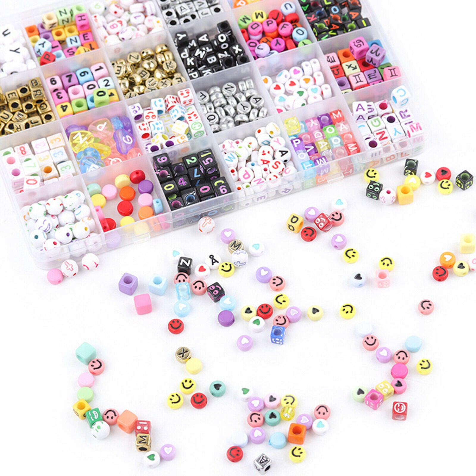 Premium Acrylic Bracelet Beads Hair Hoop Necklace DIY Charm with Storage Box