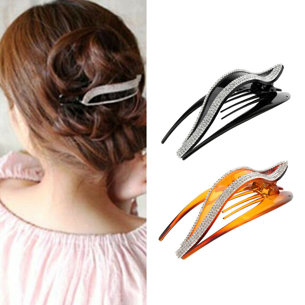 2x Womens Crystal Hair Claws Grips Rhinestone Hair Clip Clamps Pins Ponytail