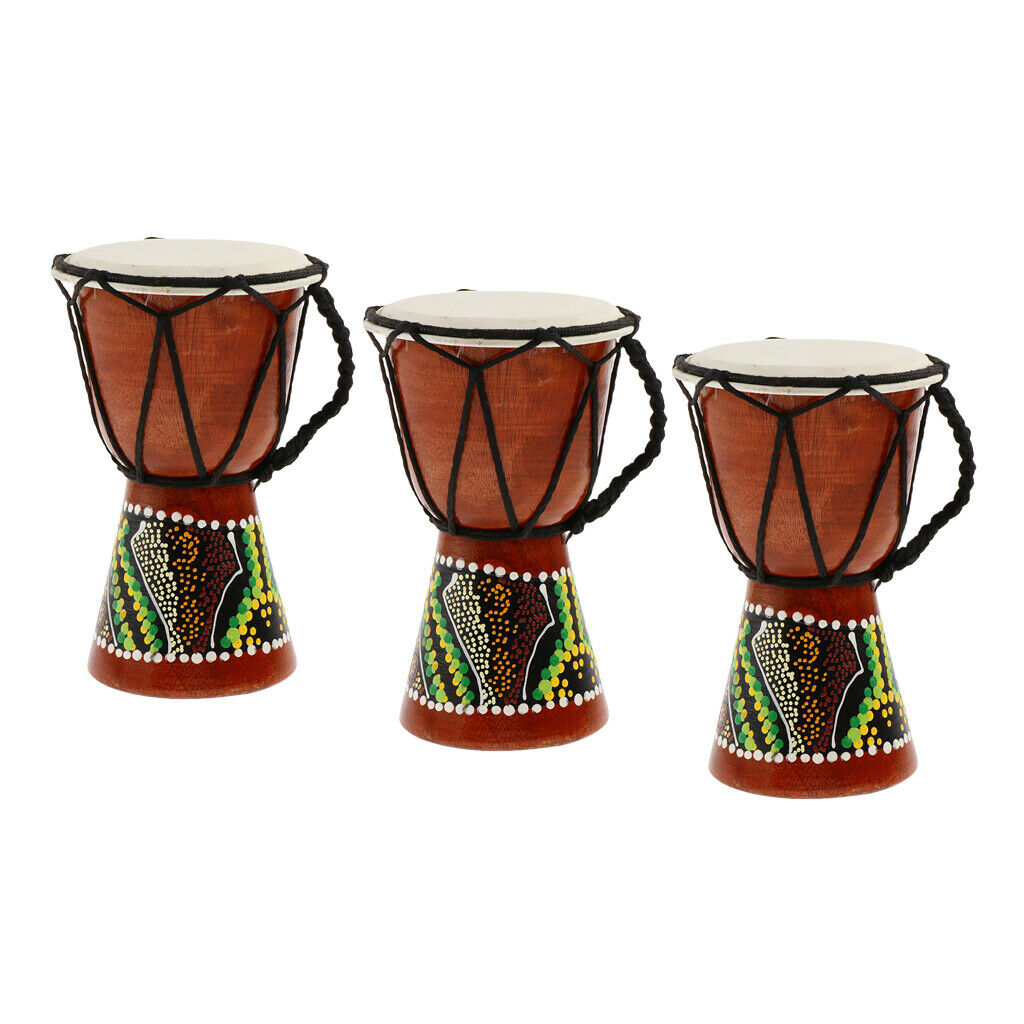 3 Pcs 15cm Djembe Drum with Hand Painted Design - West African Bongo Drum