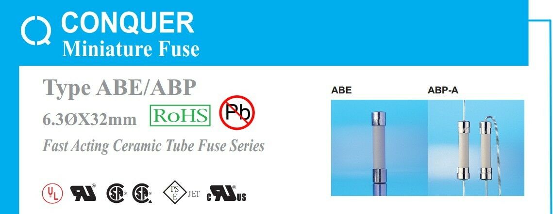 10pcs - CONQUER F 25A 250V ABE FAST ACTING 6.3x32mm Ceramic Fuse