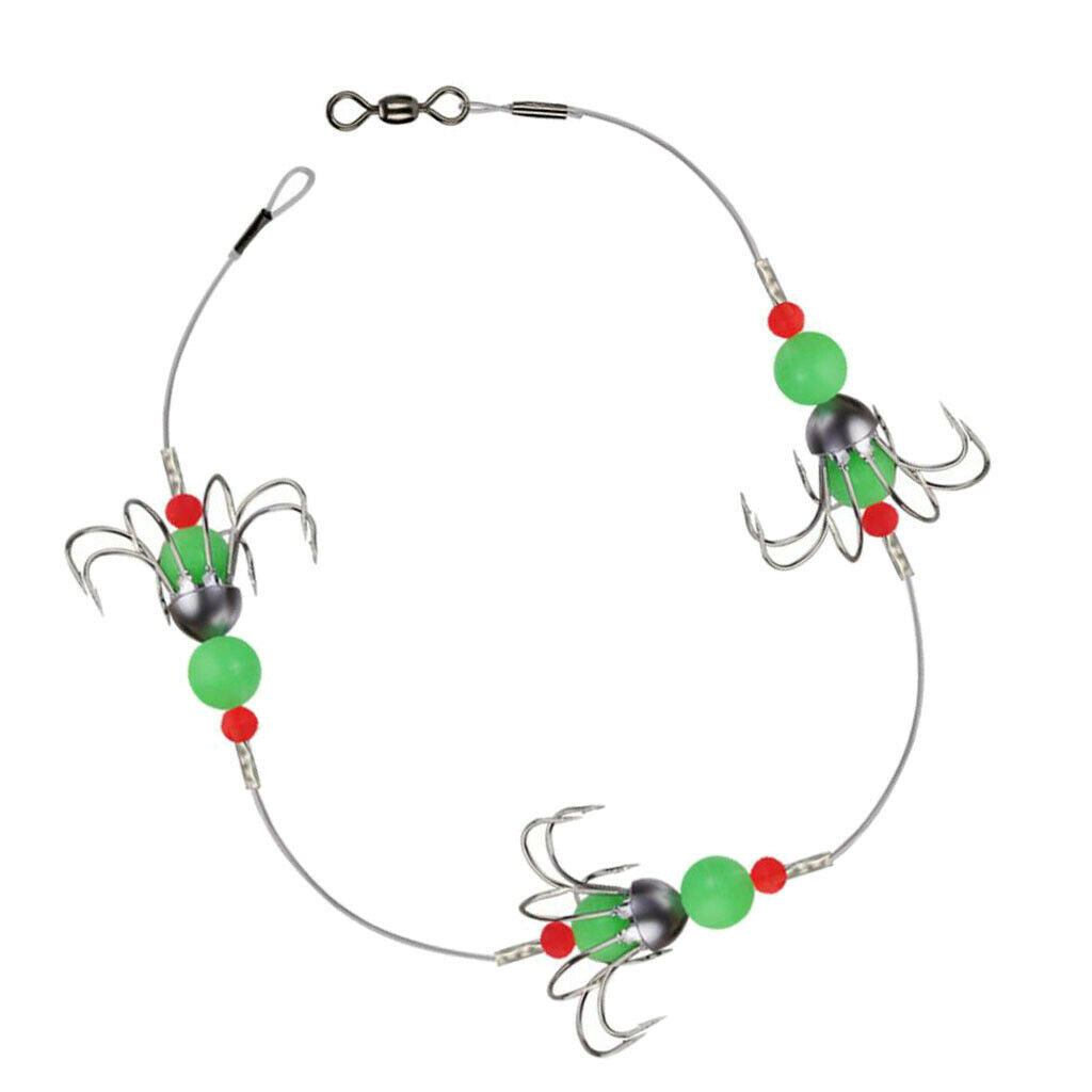 1 Set Glow Jig Octopus Hook Green Bead Lead Jig Hooks Night Luminous Squid