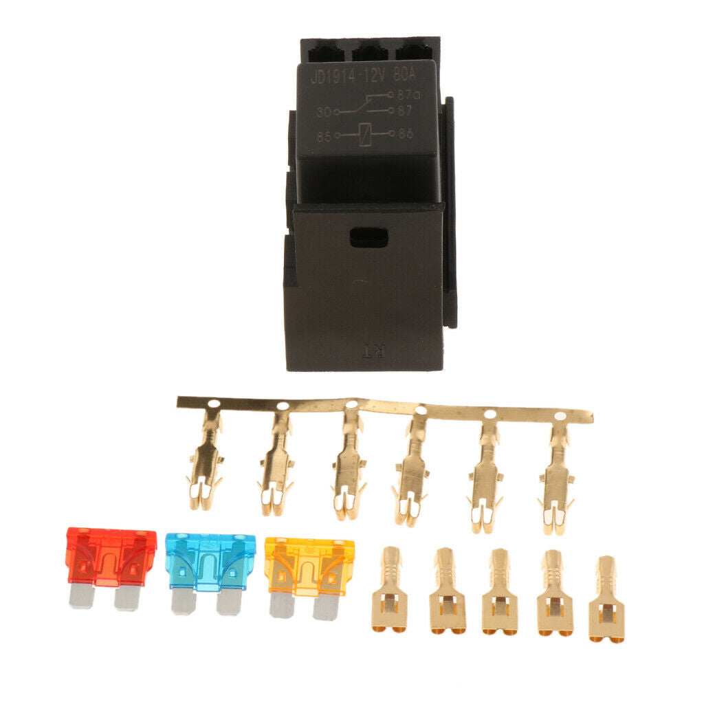 Automotive Marine RV Boat Fuse Relay Holder 4-Slot Relay Box 1 Relay 3 Fuses