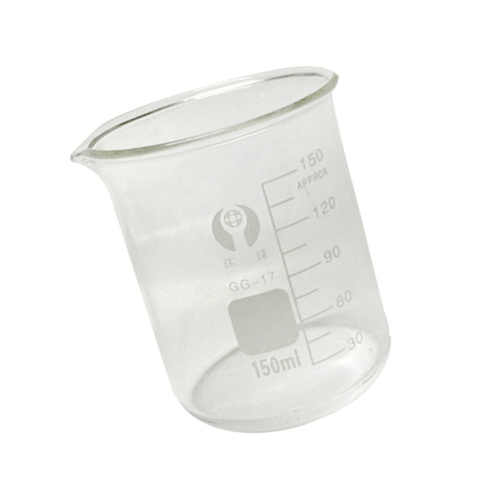Glass Beaker Lab Measuring Cup Borosilicate Containers 100ml+150ml Clear