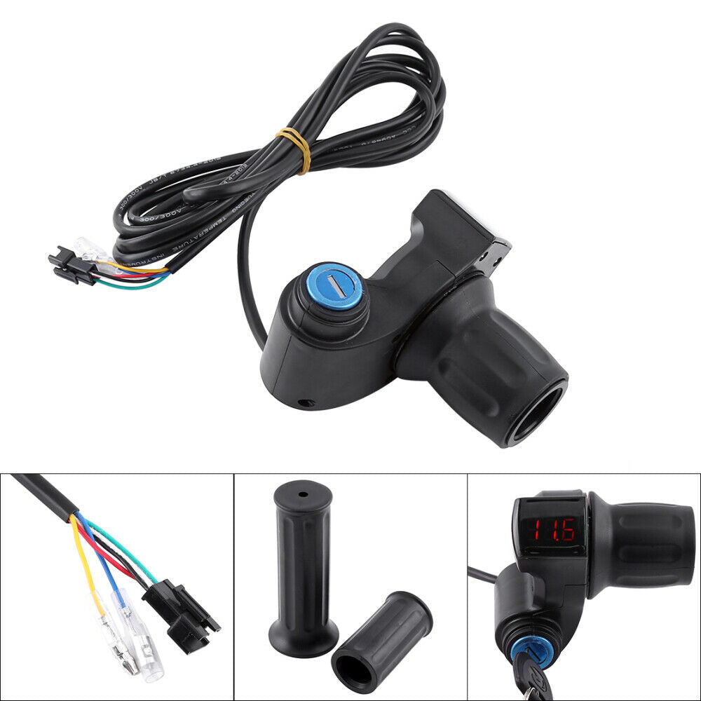 1Pair E-Bike Electric Bike Scooter Handlebar Throttle Grip LED Display & Key