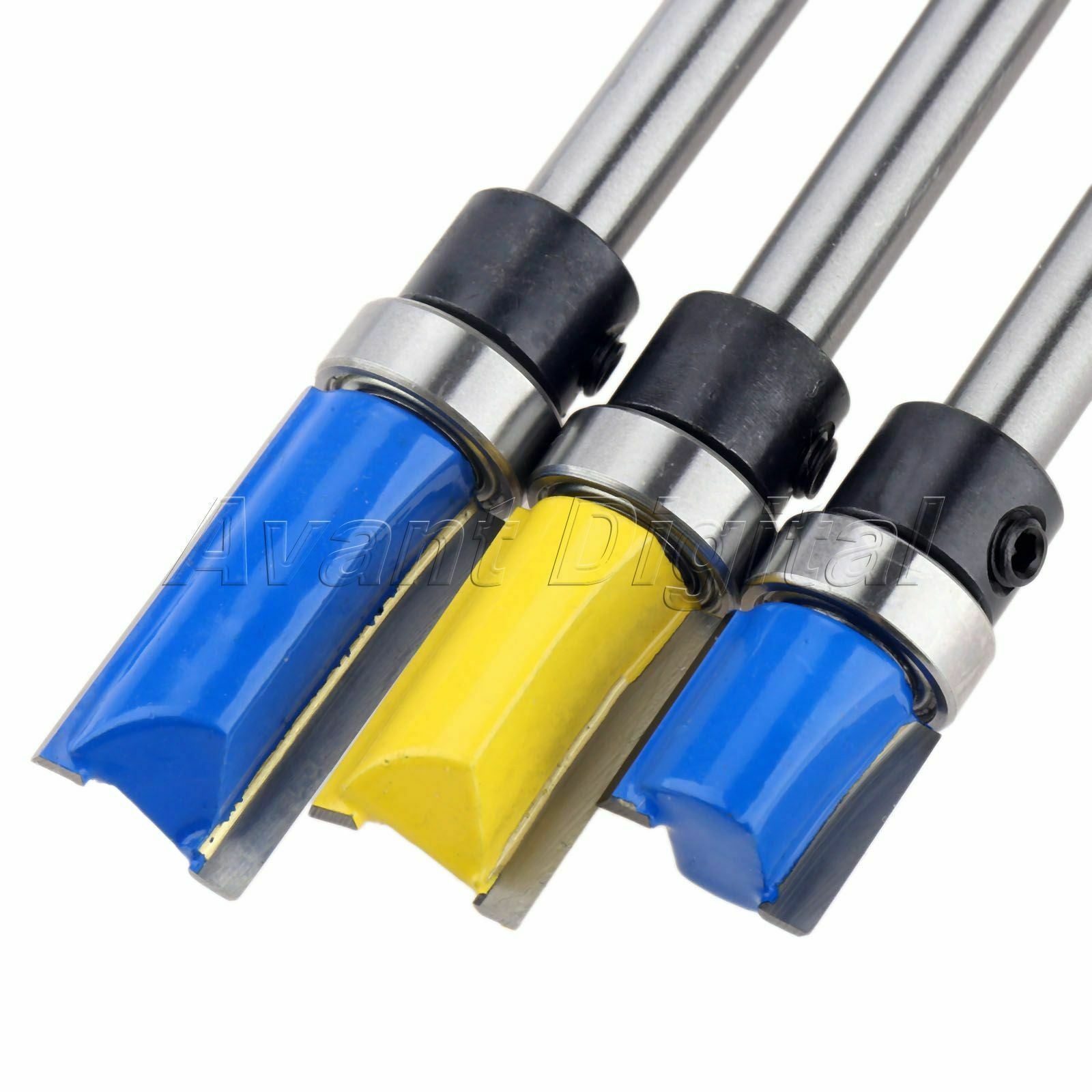 Router Bit 3Pcs 1/4" Handle Straight Template Milling Cutter Woodworking Tool