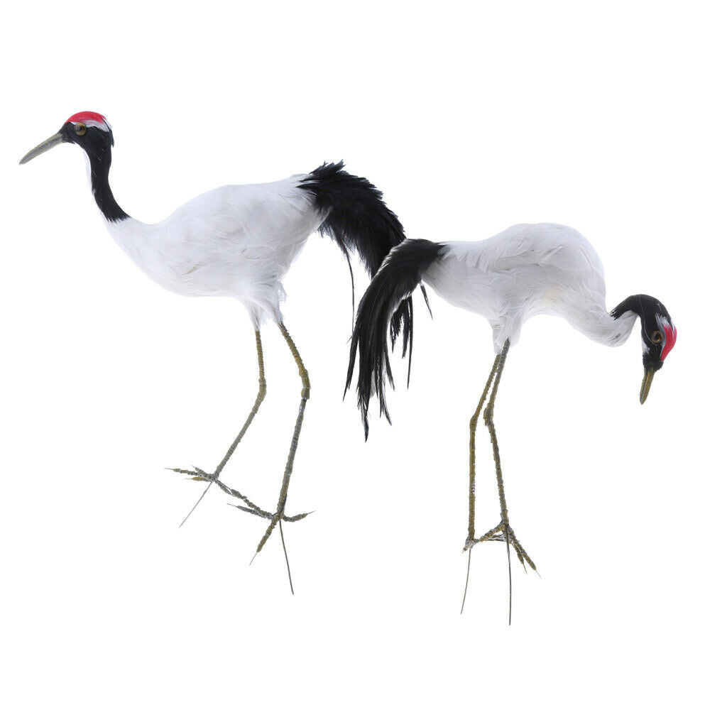 Se of 2 Artificial Red-crowned Crane Birds Statue Ornament Outdoor Decor