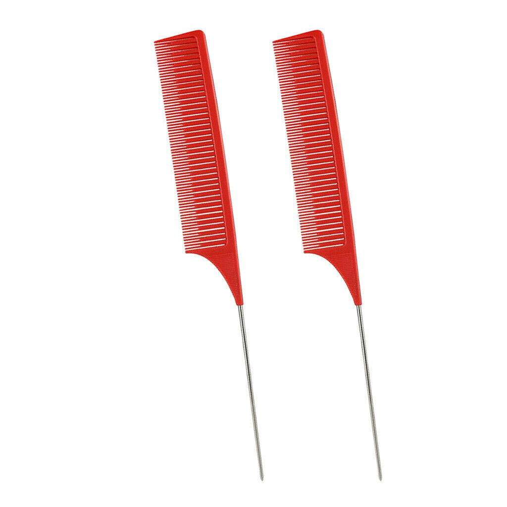 2x Red Fine Weave Highlighting Foiling Hair Comb Styling Dyeing Combs Brush