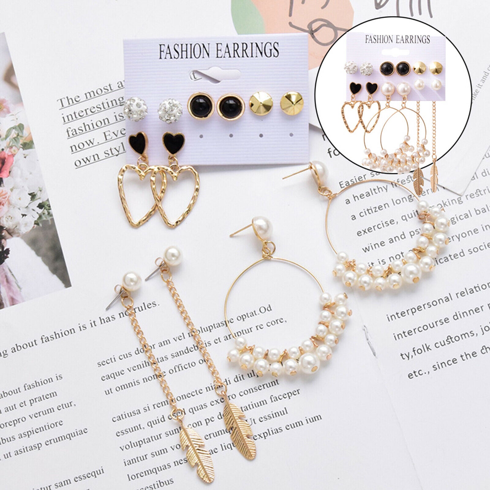 6 Pairs Golden Earrings Stud Earrings Set for Girls Women Weddings Jewel