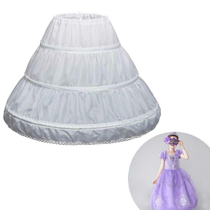 White Children Petticoat A-Line 3 Hoops One Layer Kids Crinoline Lace Trim Girl